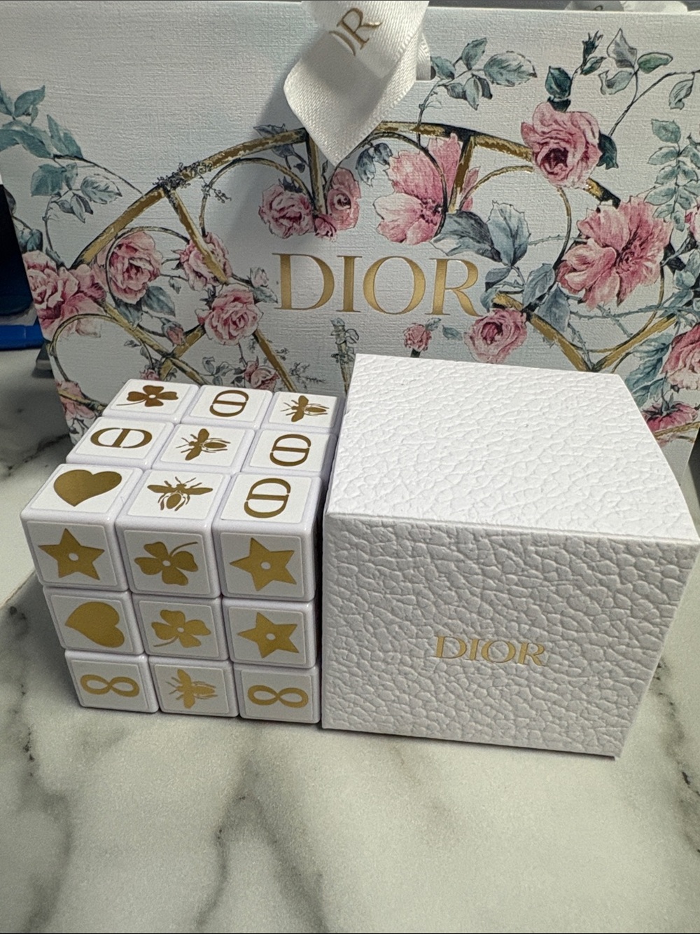 Dior White & Gold Rubiks Cube NEW in Dior box w Gift Envelope & Tissue